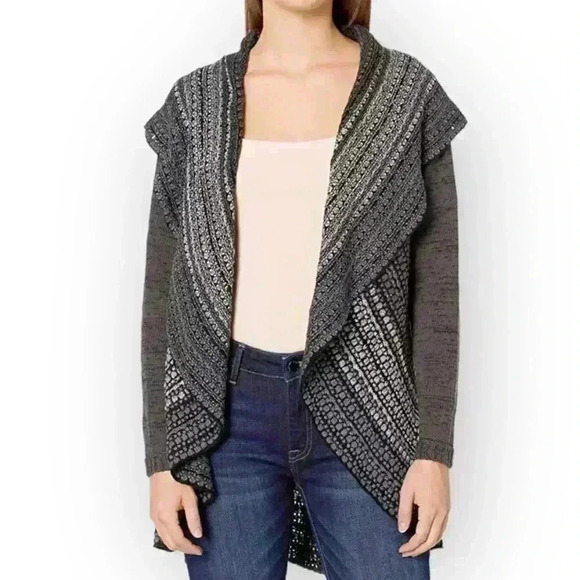 Sioni Gray Shawl Collar Bohemian Knit Cardigan Boho Sweater Size M - Picture 1 of 7